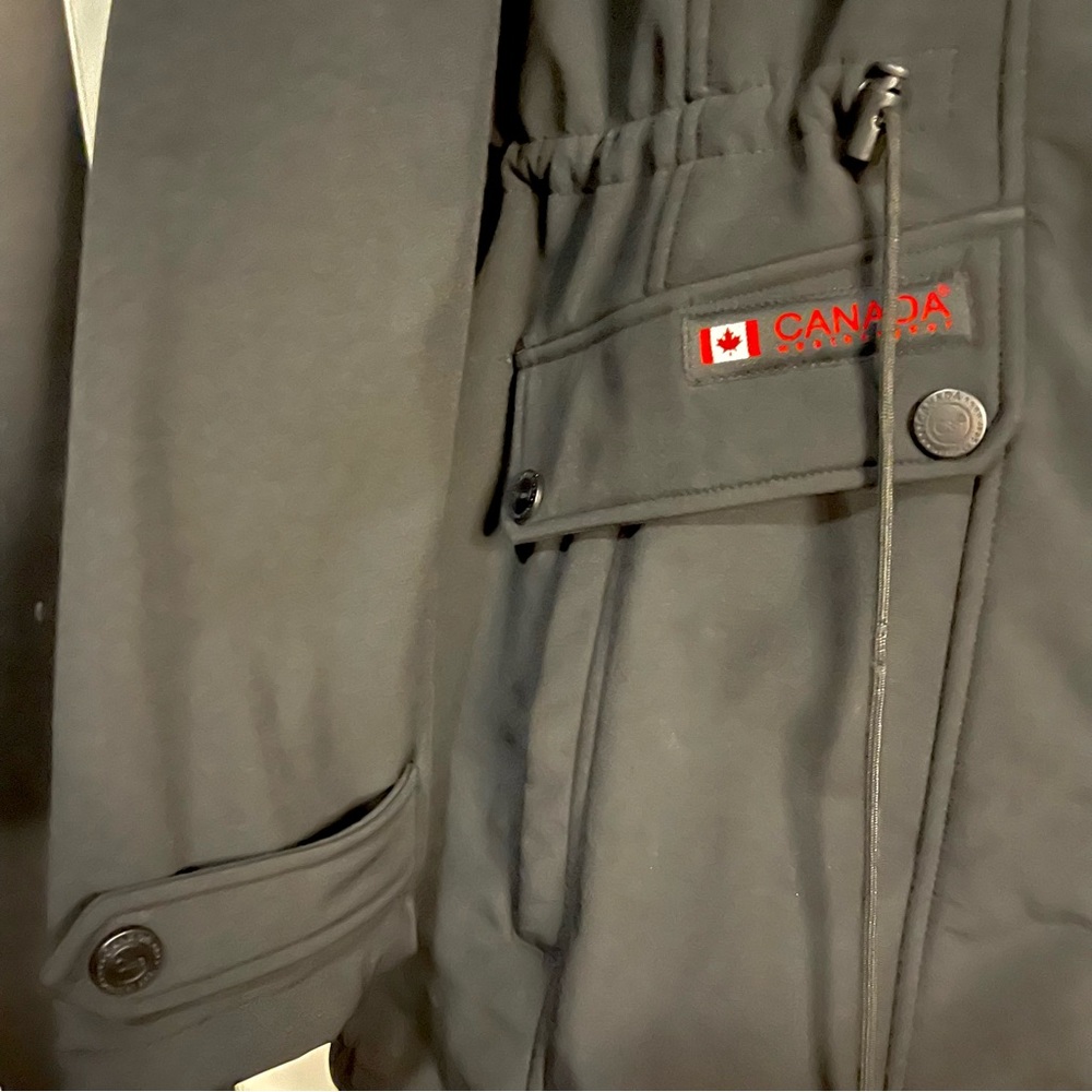CANADA WEATHER GEAR Black Faux Fur Cinch-Waist Hooded Anorak - Large - Picture 6 of 11